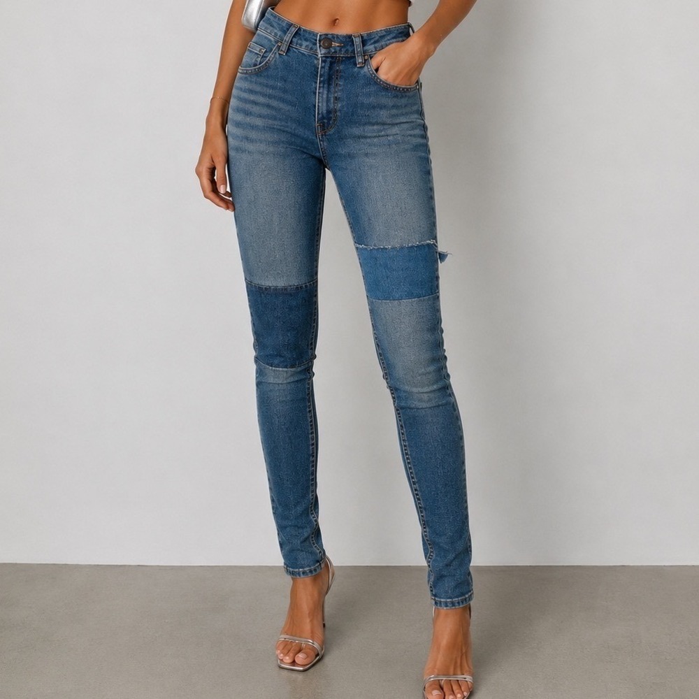 Women's Levi Blue 721 Vintage High Rise Skinny 25 Patchwork Denim Jeans vintage